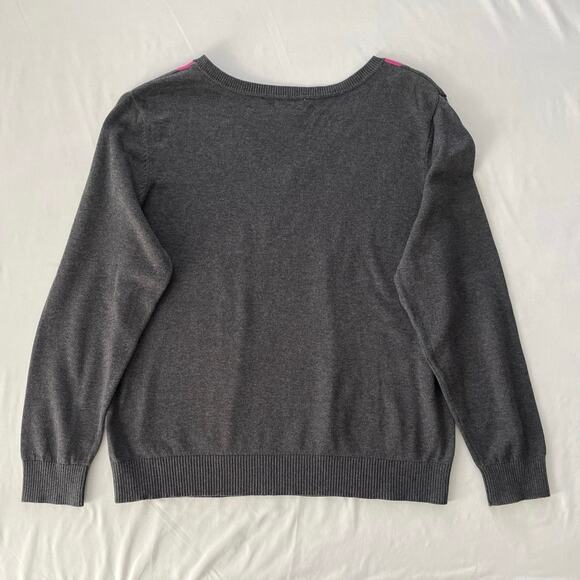 Izod Argyle Womens Sweater Size XXL Gray Pink Vneck Work Preppy Dark Academia - Picture 6 of 13